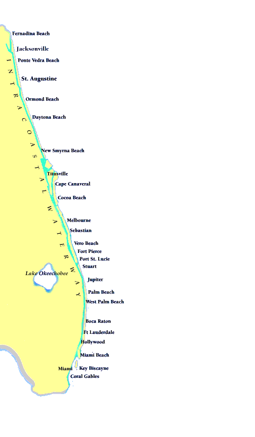 Map of the East Coast of Florida